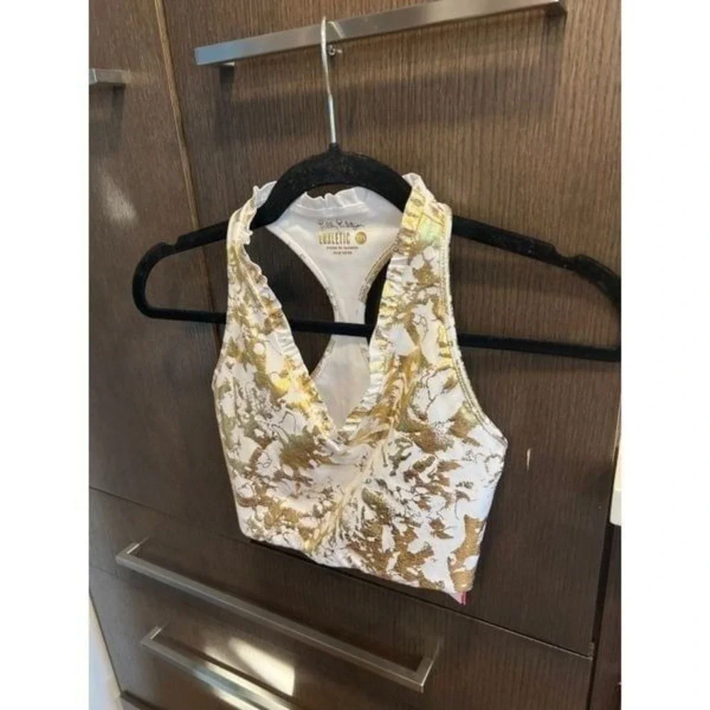 Lilly Pulitzer Lindsay Sports Bra UPF 50+ Gold‎ Shoreline Foil Size Xxs NWT